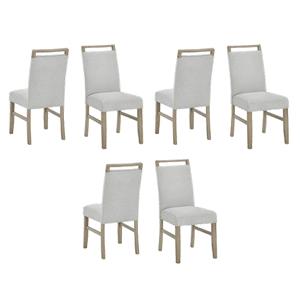 Pemberly Row Set of 6 Light Oak Wood Dining Side Chairs with Light Gray Fabric