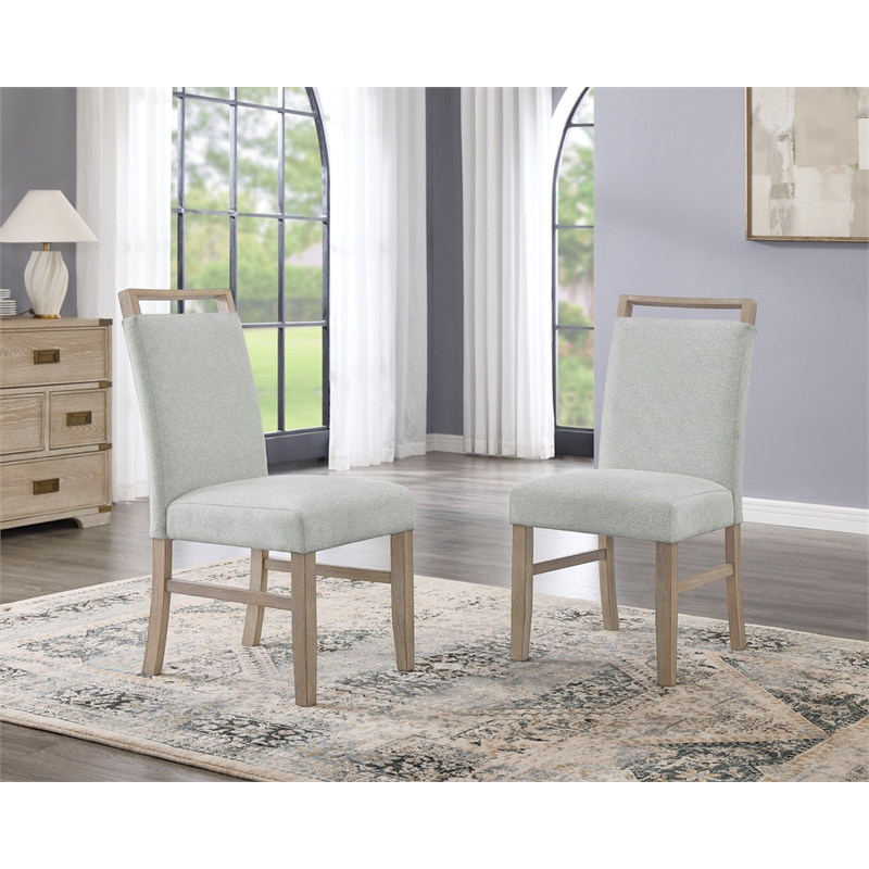 Pemberly Row Set of 4 Light Oak Wood Dining Side Chairs with Light Gray Fabric