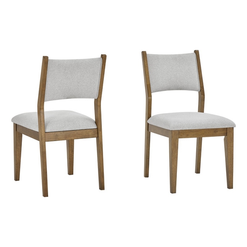 Pemberly Row Set of 6 Walnut Oak Wood Dining Side Chairs with Light Gray Fabric