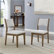 Pemberly Row Set of 6 Walnut Oak Wood Dining Side Chairs with Light Gray Fabric