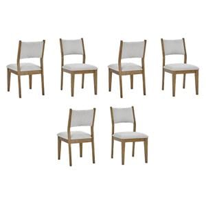 Pemberly Row Set of 6 Walnut Oak Wood Dining Side Chairs with Light Gray Fabric