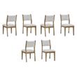 Pemberly Row Set of 6 Walnut Oak Wood Dining Side Chairs with Light Gray Fabric