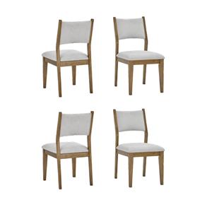 Pemberly Row Set of 4 Walnut Oak Wood Dining Side Chairs with Light Gray Fabric