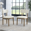 Pemberly Row Set of 6 Walnut Oak Wood Dining Side Chairs w/ Beige Sherpa Fabric