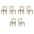 Pemberly Row Set of 6 Walnut Oak Wood Dining Side Chairs w/ Beige Sherpa Fabric