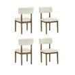 Pemberly Row Set of 4 Walnut Oak Wood Dining Side Chairs w/ Beige Sherpa Fabric