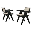 Pemberly Row Set of 6 Beige Upholstered Seat Ebony Black Wood Dining Arm Chairs