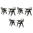 Pemberly Row Set of 6 Beige Upholstered Seat Ebony Black Wood Dining Arm Chairs