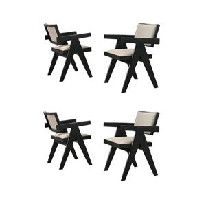 Pemberly Row Set of 4 Beige Upholstered Seat Ebony Black Wood Dining Arm Chairs