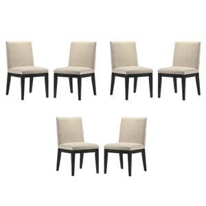 Pemberly Row Set of 6 Beige Contemporary Fabric Dining Chairs with Black Legs