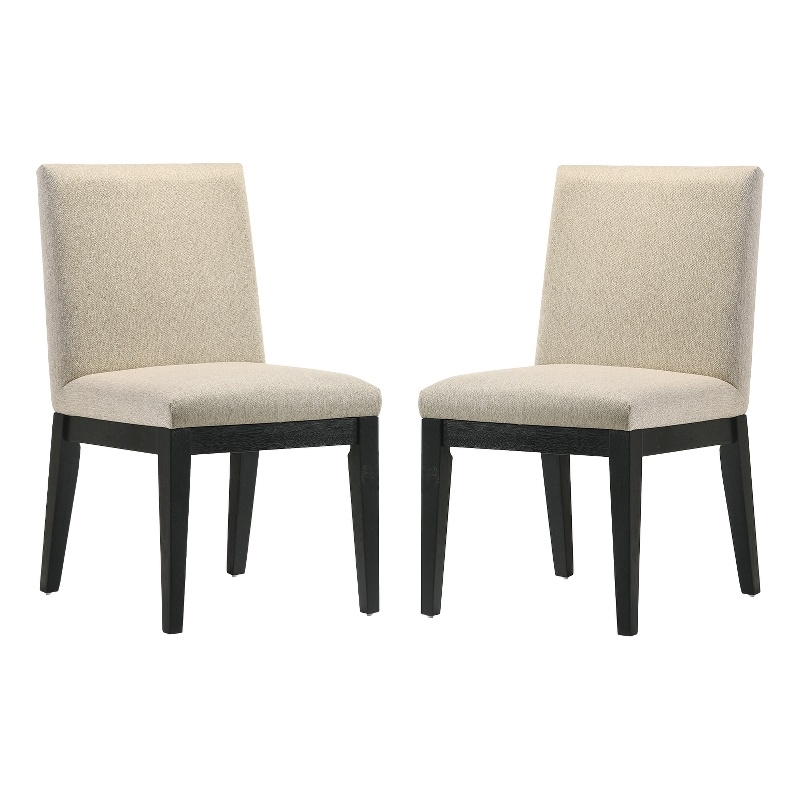 Pemberly Row Set of 4 Beige Contemporary Fabric Dining Chairs with Black Legs