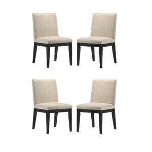 Pemberly Row Set of 4 Beige Contemporary Fabric Dining Chairs with Black Legs