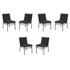 Pemberly Row Set of 6 Black Boucle Fabric Dining Chairs with Black Iron Legs