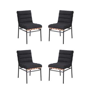 Pemberly Row Set of 4 Black Boucle Fabric Dining Chairs with Black Iron Legs