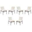Pemberly Row Set of 6 White Boucle Fabric Dining Chairs with Black Iron Legs