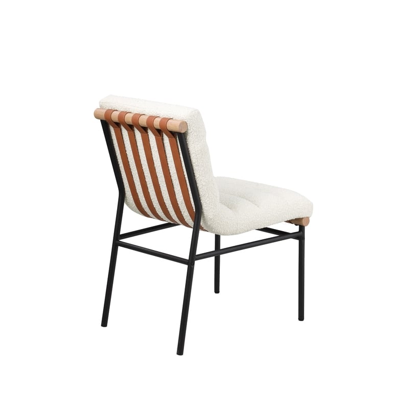 Pemberly Row Set of 4 White Boucle Fabric Dining Chairs with Black Iron Legs