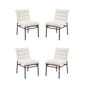 Pemberly Row Set of 4 White Boucle Fabric Dining Chairs with Black Iron Legs