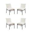 Pemberly Row Set of 4 White Boucle Fabric Dining Chairs with Black Iron Legs
