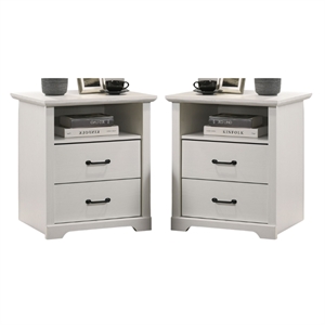 Pemberly Row Set of 2 22&quotW White Wood 2-Drawer Nightstands with USB Ports