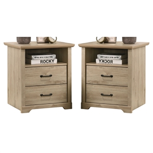 Pemberly Row Set of 2 22&quotW Light Oak Wood 2-Drawer Nightstands with USB Ports