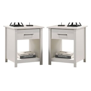 Pemberly Row Set of 2 20&quotW White Engineered Wood 1-Drawer Nightstands