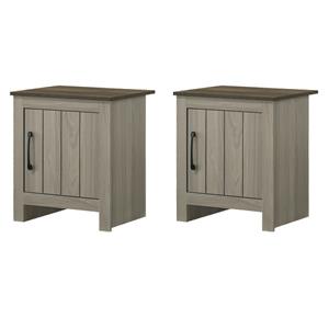 Pemberly Row Set of 2 Gray Oak End/Side Tables/Nightstands with Cabinet Door