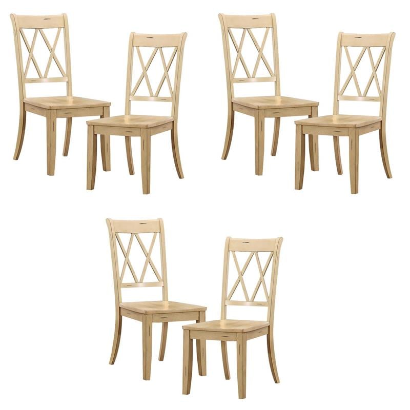 Pemberly Row Contemporary Wood Dining Room Side Chair in Buttermilk (Set of 6)