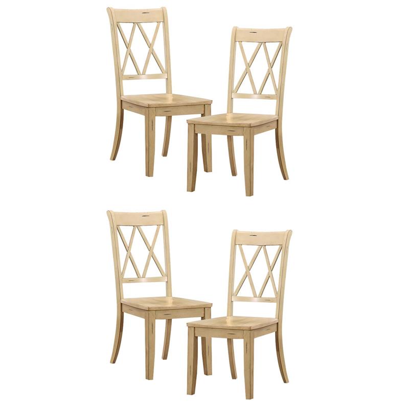 Pemberly Row Contemporary Wood Dining Room Side Chair in Buttermilk (Set of 4)