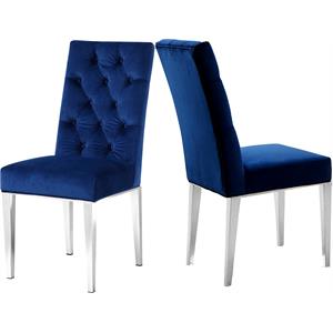 Pemberly Row 19.5&quotH Upholstered Velvet Dining Chairs in Navy (Set of 2)