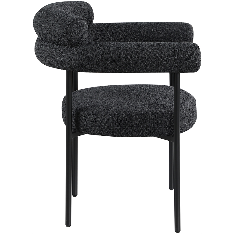 Pemberly Row Contemporary Rich Black Boucle Fabric Dining Chairs Set of 2