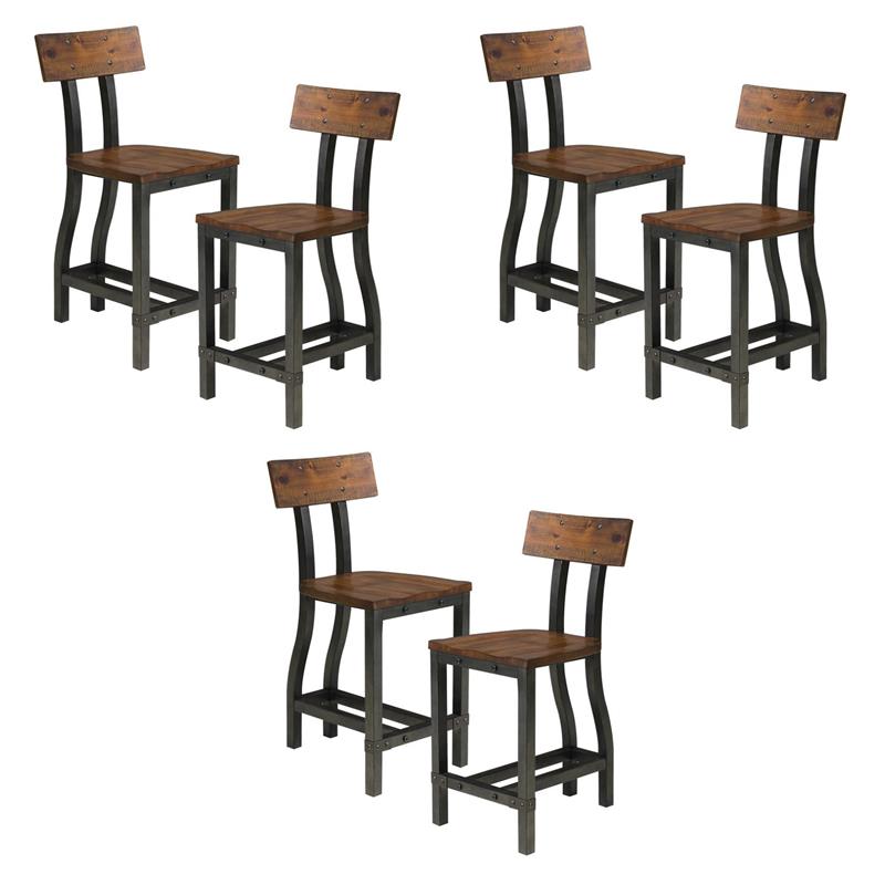 Pemberly Row Wood Counter Height Dining Chairs in Rustic Brown (Set of 6)
