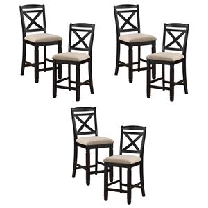 Pemberly Row Wood Counter Height Dining Chairs in Black and Beige (Set of 6)