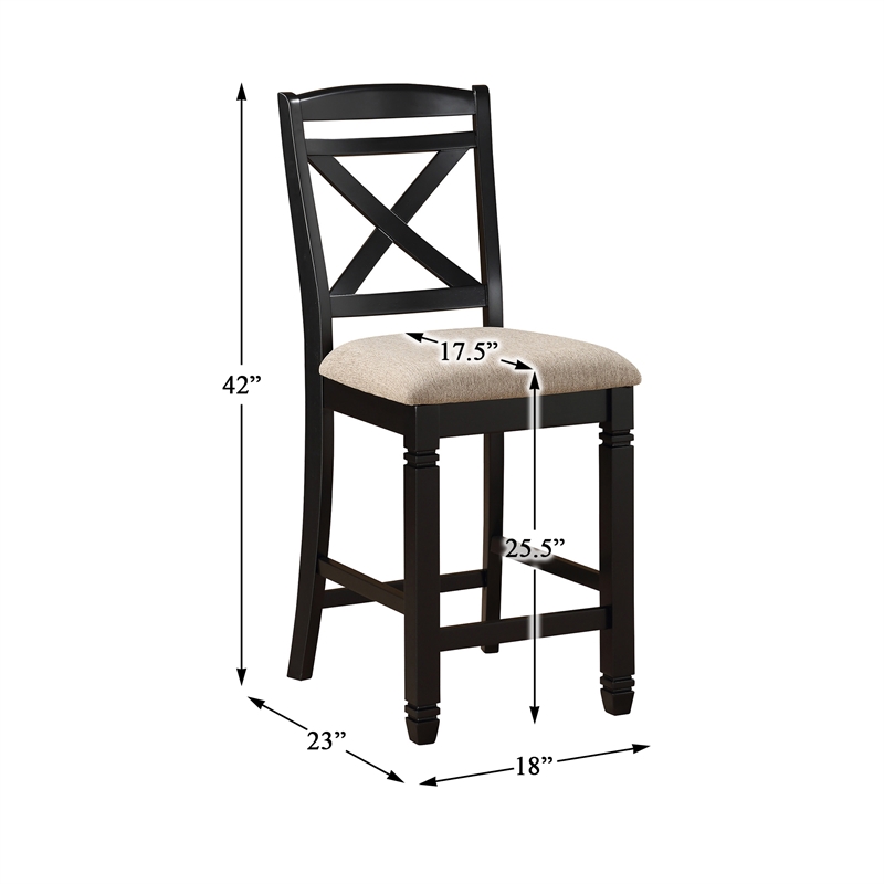 Pemberly Row Wood Counter Height Dining Chairs in Black and Beige (Set of 4)