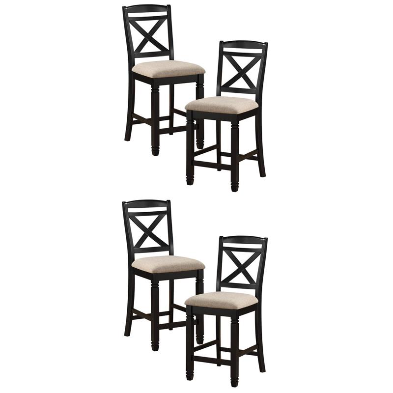 Pemberly Row Wood Counter Height Dining Chairs in Black and Beige (Set of 4)