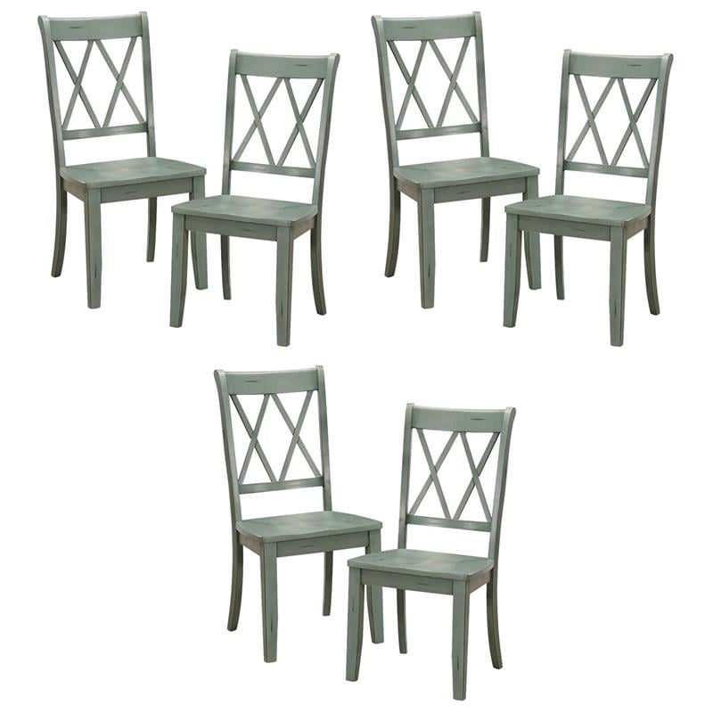 Pemberly Row Contemporary Wood Dining Room Side Chair in Teal (Set of 6)