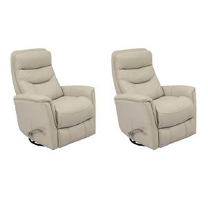 Pemberly Row Set of 2 Leather Manual Swivel Glider Recliners in Ivory