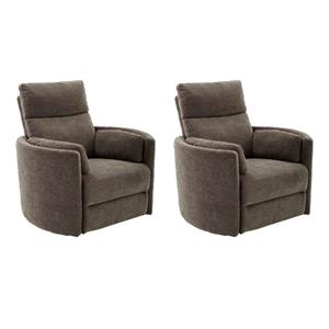 Pemberly Row Set of 2 Polyester Power Swivel Glider Recliners in Brown