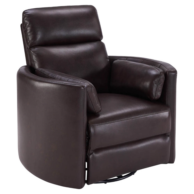 Pemberly Row Set of 2 Leather Power Cordless Swivel Glider Recliners in Brown