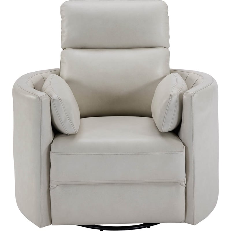 Pemberly Row Set of 2 Leather Power Cordless Swivel Glider Recliners in Ivory