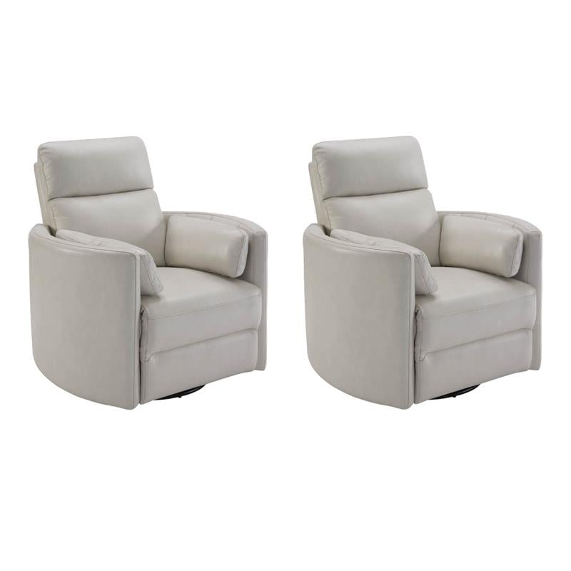 Pemberly Row Set of 2 Leather Power Cordless Swivel Glider Recliners in Ivory
