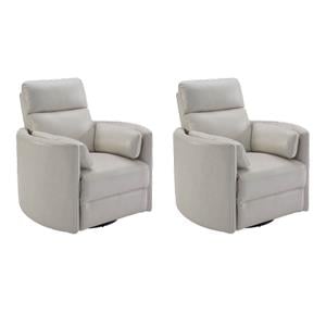 Pemberly Row Set of 2 Leather Power Cordless Swivel Glider Recliners in Ivory