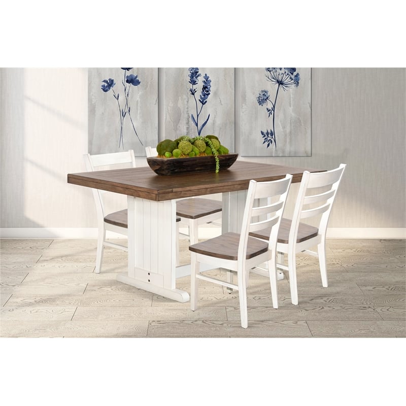 Pemberly Row Rectangular Wood Dining Table in White and Brown