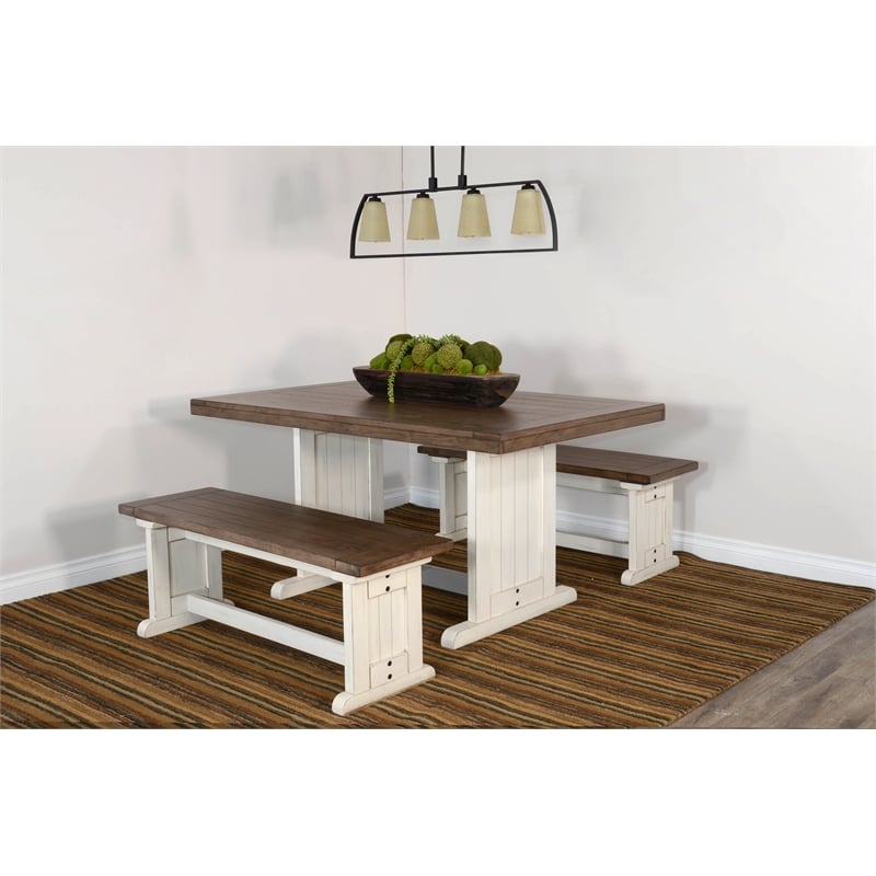 Pemberly Row Rectangular Wood Dining Table in White and Brown