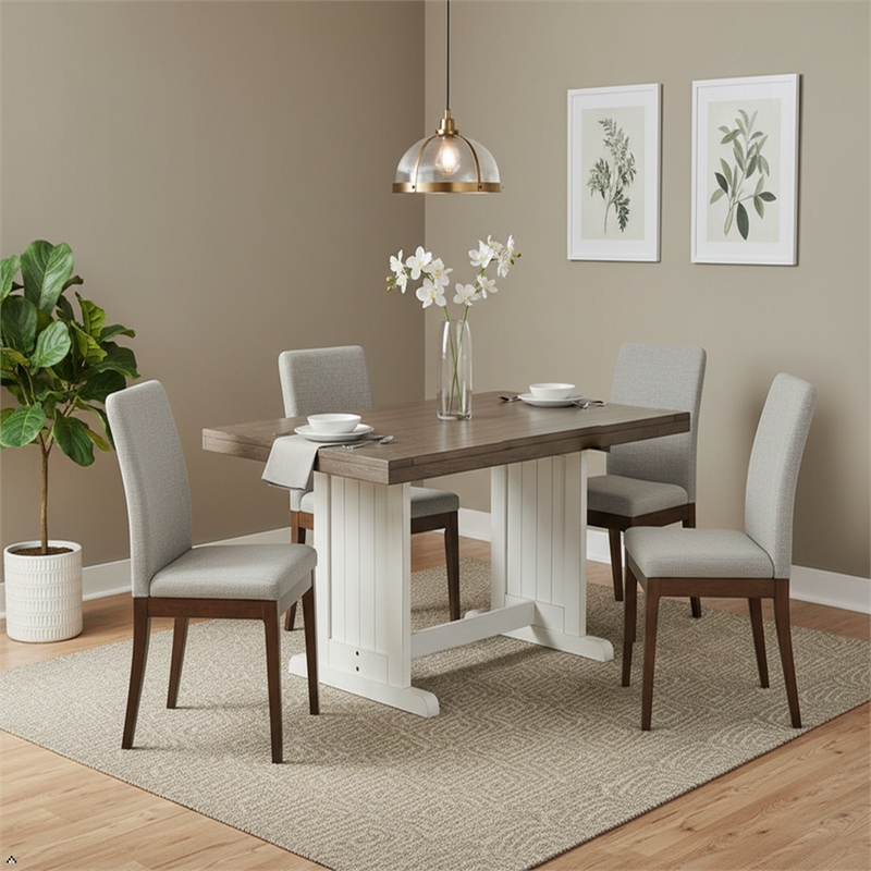 Pemberly Row Rectangular Wood Dining Table in White and Brown