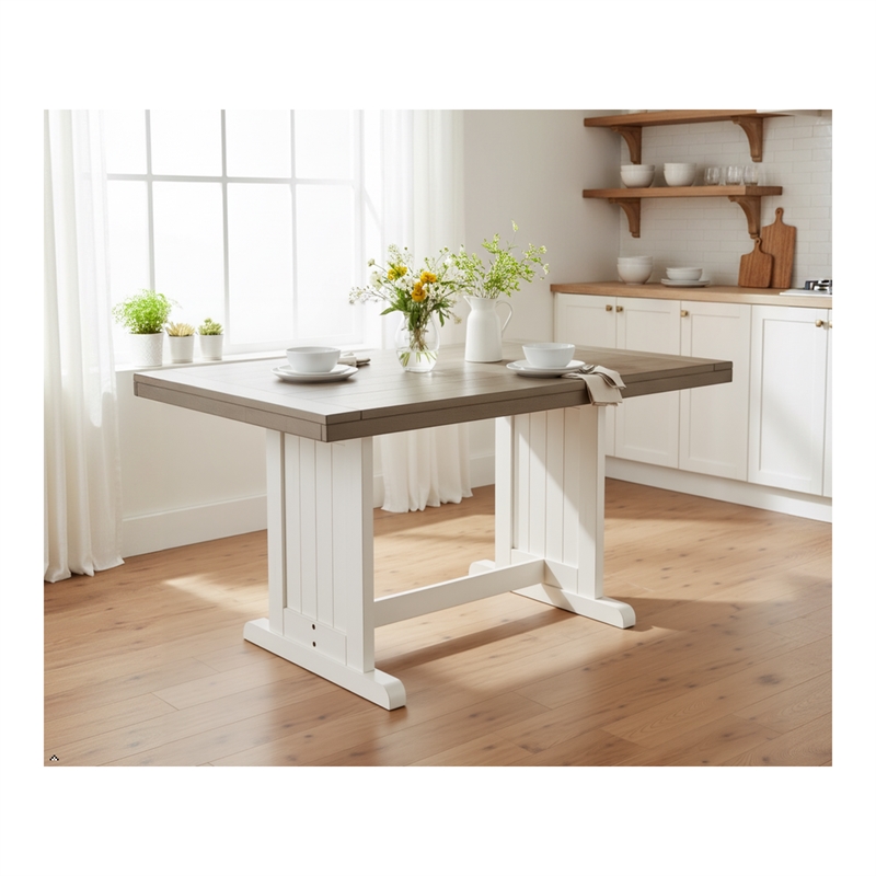 Pemberly Row Rectangular Wood Dining Table in White and Brown