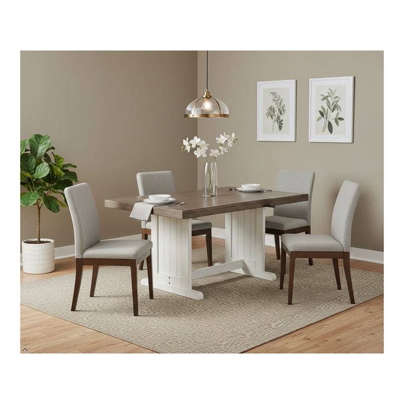 Pemberly Row Rectangular Wood Dining Table in White and Brown