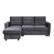 Pemberly Row Gray Velvet Reversible Sleeper Sectional Sofa with Storage Chaise