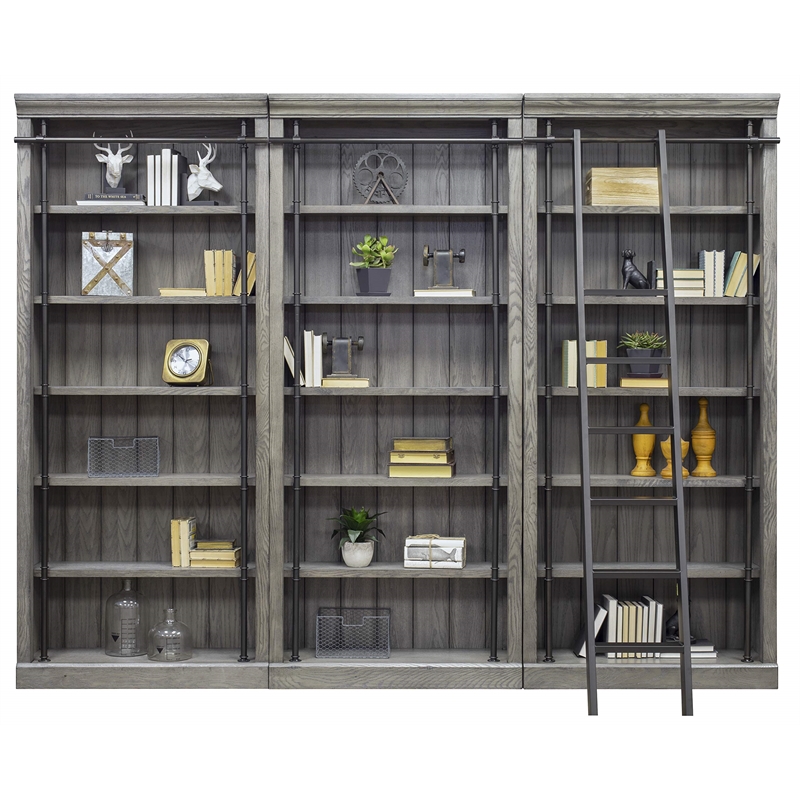 Pemberly Row 5-Adjustable Shelf 3 PC Tall Wood Bookcase - Wall Gray