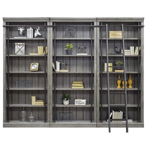 Pemberly Row 5-Adjustable Shelf 3 PC Tall Wood Bookcase - Wall Gray