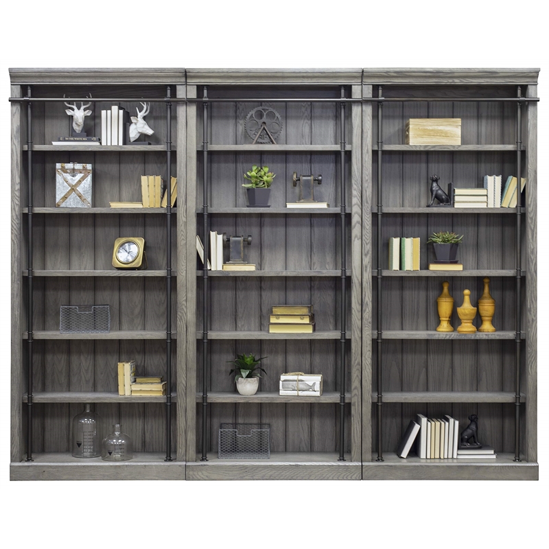 Pemberly Row 5-Adjustable Shelf 3 PC Tall Wood Bookcase - Wall Gray